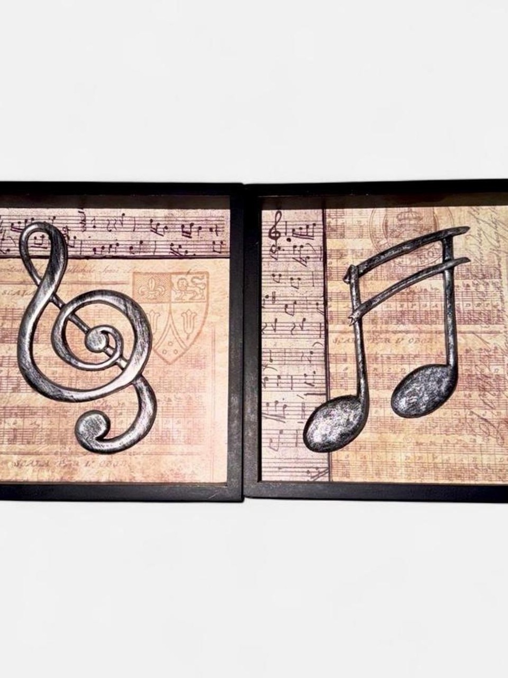 Set of 2 Musical Note Framed Wall Art - Black and Cream